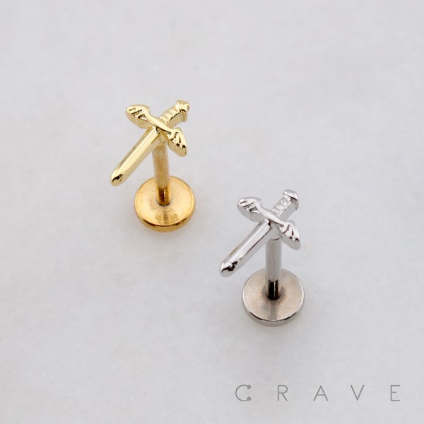 DAGGER SHAPED THREADLESS (PUSH IN) 316L SURGICAL STEEL LABRET SET DAGGER SHAPED THREADLESS (PUSH IN) 316L SURGICAL STEEL LABRET SET